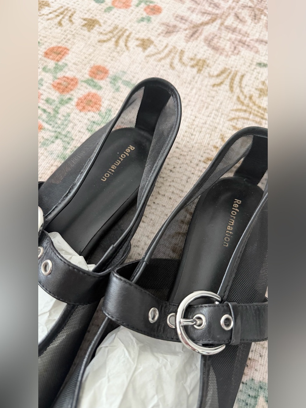 Reformation Bethany Ballet Flat Black Mesh Size 8.5 - Picture 9 of 12